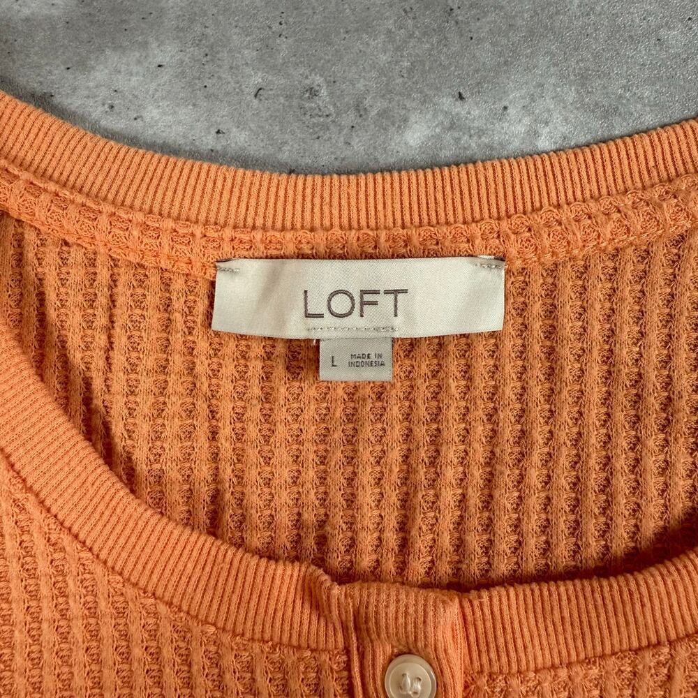 LOFT waffle henley orange long sleeve shirt size large - Picture 3 of 6